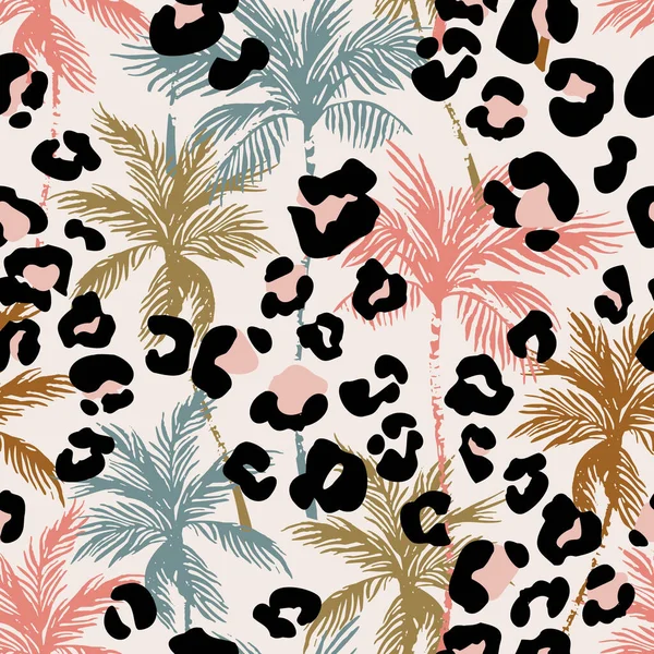 Motif Floral Tropical Abstrait Sans Couture Avec Silhouette Palmiers Imprimé — Image vectorielle
