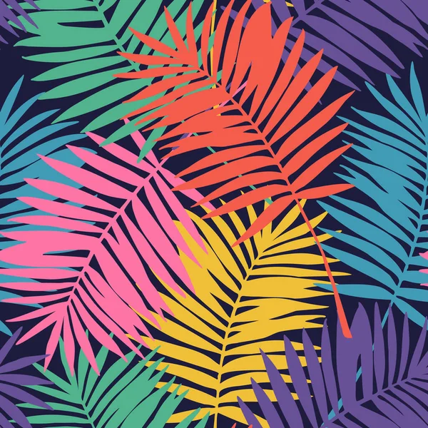 Colorful Tropical Leaves Drawing Seamless Pattern Abstract Palm Leaf Silhouette — Vettoriale Stock