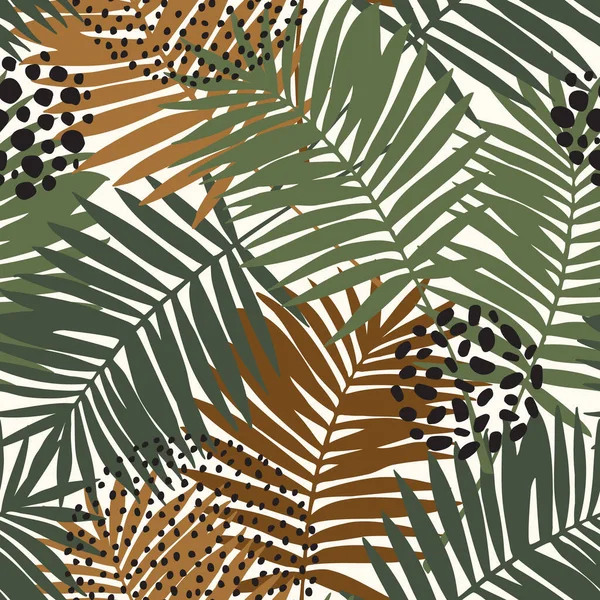 Tropical Leaves Doodles Seamless Pattern Abstract Palm Leaf Silhouette Minimal — Vetor de Stock