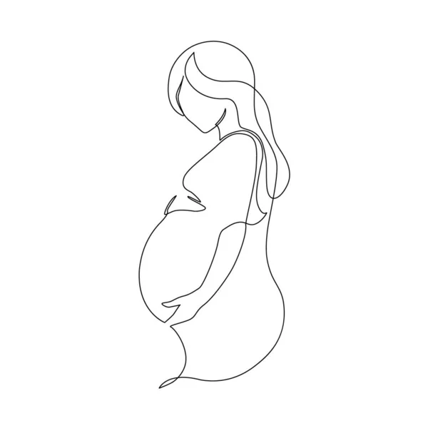 妊娠中や母親の近代的なコンセプトアート 要約美しい妊婦連続線画 お腹を抱えている若いお母さん 女性や母の日のための手描きイラスト — ストックベクタ