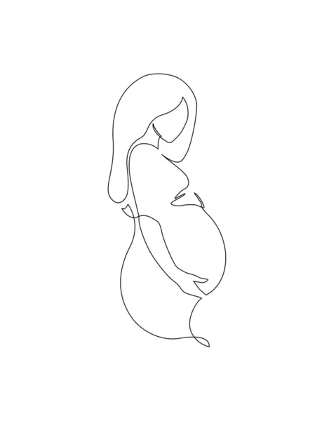 Embarazo Maternidad Arte Concepto Moderno Dibujo Línea Continua Mujer Embarazada — Vector de stock