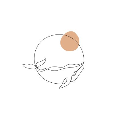 Soyut balina çizim konsepti. Geometrik şekillerde basit bir deniz hayvanı çizgisi sanatı. Simge, logo, seyahat posteri için modern tek satır sanat illüstrasyonu Vektör deniz duvar kağıdı