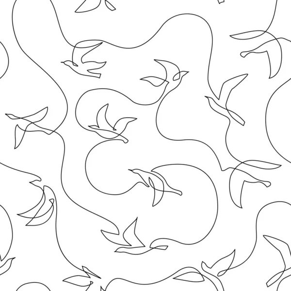 Абстрактные Птицы Продолжают Одну Линию Рисуя Безмордый Узор Летающие Птицы — стоковый вектор