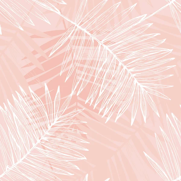摘要热带叶背景为粉红蔷薇红色 棕榈叶线艺术无缝图案 为泳衣设计 纺织品 创意热带插图 矢量艺术 — 图库矢量图片