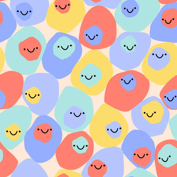 Padrão Sem Costura Infantil Ousado Com Emoji Sorriso Personagens Coloridos —  Vetores de Stock