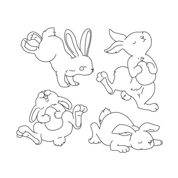 Cute Bunny Line Art Set Simple Rabbits Drawing Collection Vector — Stock Vector