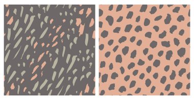 Hand drawn brush strokes seamless pattern set. Abstract hand painted dots, spots, dashes, lines background. Minimal art for wallpaper design, nursery fabric, textile print. Vector textured collection