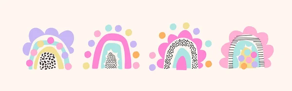 Funky Bold Rainbow Print Set Pastel Colors Colorful Minimal Doodle — Image vectorielle