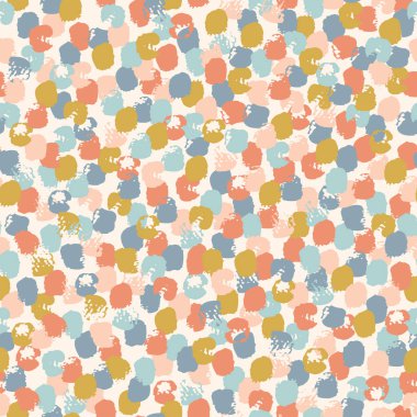 El çizimi fırça darbeleri pürüzsüz desen. Polka Dot Deseni. Soyut boya, noktalar, lekeler, leke, çember arka plan. Asgari duvar kağıdı tasarımı, kumaş, tekstil baskısı. Vektör konfeti dokusu
