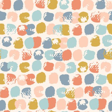 El çizimi fırça darbeleri pürüzsüz desen. Soyut boya, noktalar, lekeler, leke, arka planda daire. Asgari duvar kağıdı tasarımı, kumaş, tekstil, mozaik baskı. Vektör grunge dokusu