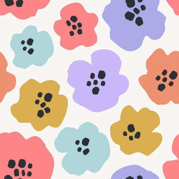 Abstract Floral Seamless Pattern Hand Drawn Flowers Background Big Blooming - Stok Vektor