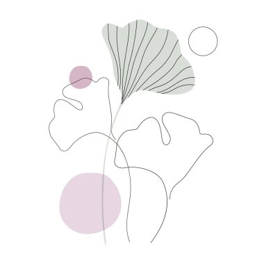 Güz gingko siluetleri ve aralıksız sanat arkaplanı bırakır. Zarif çizgili yaprakları olan botanik tasarımı. Çiçek hatları çok az. Duvar dekorasyonu için vektör sanatı, yazdırma