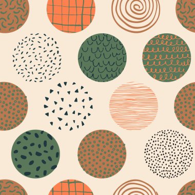 Elle çizilmiş karalama çemberleri, asgari doku ile soyut geometrik dikişsiz desen. Minimalist geometri arka planı. Yaz baskıları için vektör sanat tasarımı, kapak, ev deco duvar kağıdı