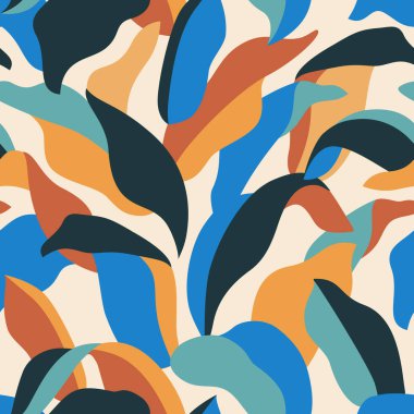 Zarif botanik yapraklar soyut, dikişsiz desenler. Tropik çalı modern sanat. Yazlık baskılar için organik şekiller, kapak, ev deco duvar kağıdı, sosyal medya paylaşımı, hikaye geçmişi. Vektör sanatı