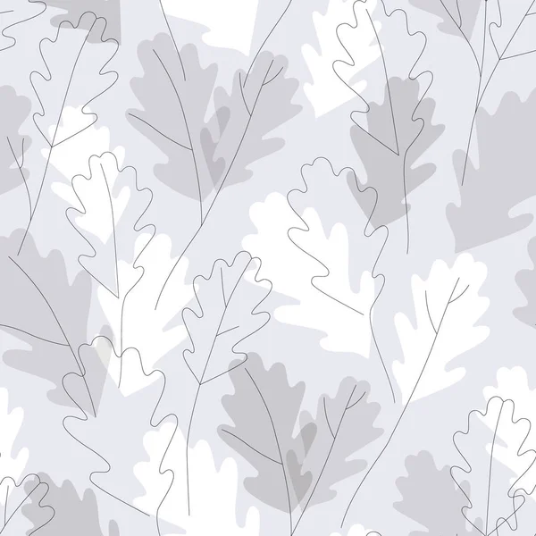 秋天橡木叶轮廓和连续线条艺术墙纸 植物背景设计与优雅的叶子 花卉轮廓 用于墙面装饰 秋天墙纸的矢量无缝图案 — 图库矢量图片