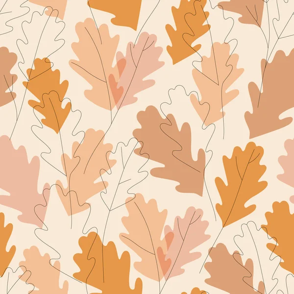 Podzimní Dub Zanechává Siluety Souvislou Kresbu Tapety Botanické Pozadí Design — Stockový vektor