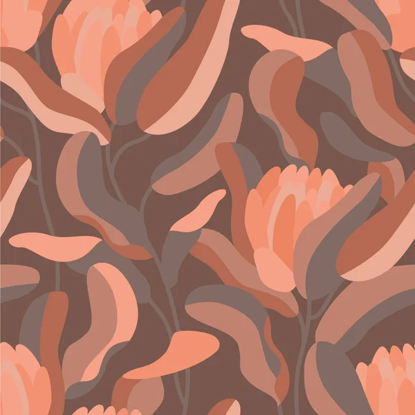 Silhouettes Florales Abstraites Motif Sans Couture Dans Des Couleurs Rétro — Image vectorielle