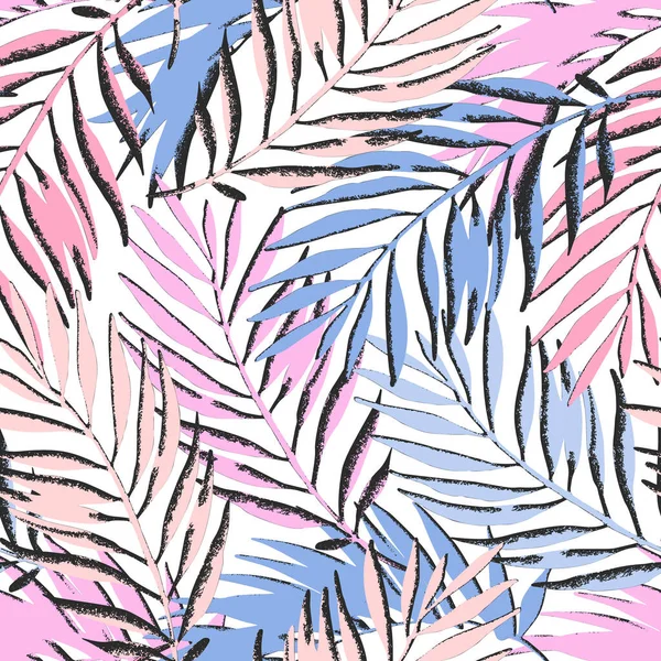色彩斑斓的有纹理的棕榈叶无缝花纹 摘要热带丛林背景 矢量夏季热带图解 用于表面图案设计 印刷品 家用装饰墙纸 — 图库矢量图片