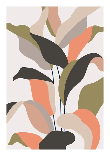 Zarif Botanik Yapraklar Soyut Duvar Posteri Tropik Yapraklar Modern Çalı — Stok Vektör