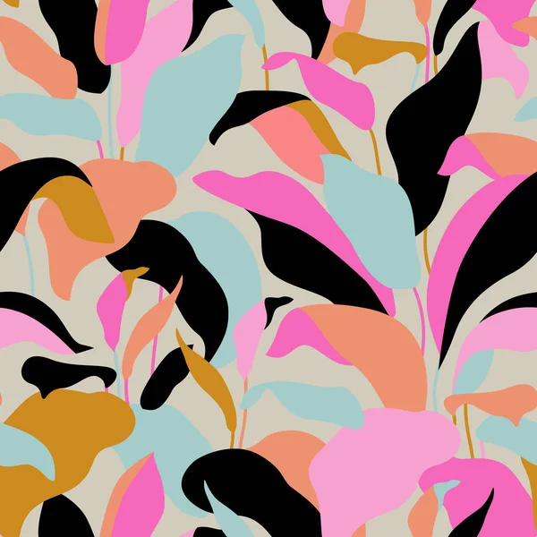 Feuilles Botaniques Élégantes Motif Abstrait Sans Couture Bush Tropical Art — Image vectorielle