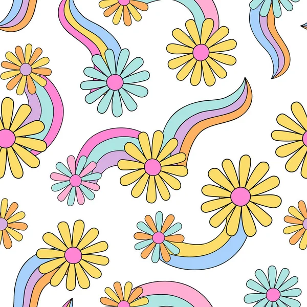 Fond Floral Psychédélique Dans Les Années Style Hippie Rétro Fun — Image vectorielle