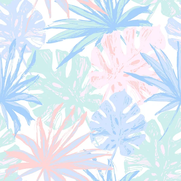 Hand Drawn Tropical Leaves Background Trendy Pastel Colors Colorful Palm — Vettoriale Stock