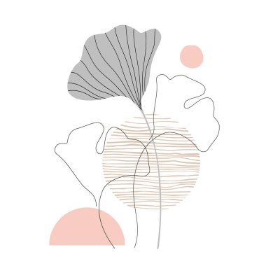 Güz gingko siluetleri ve aralıksız sanat arkaplanı bırakır. Zarif çizgili yaprakları olan botanik tasarımı. Çiçek hatları çok az. Duvar dekorasyonu için vektör sanatı, yazdırma