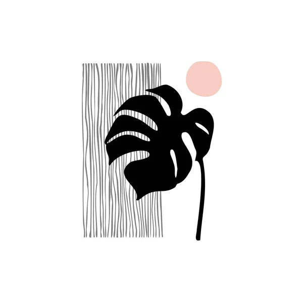 Silhouette Abstraite Feuilles Tropicales Affiche Formes Géométriques Dans Style Minimal — Image vectorielle