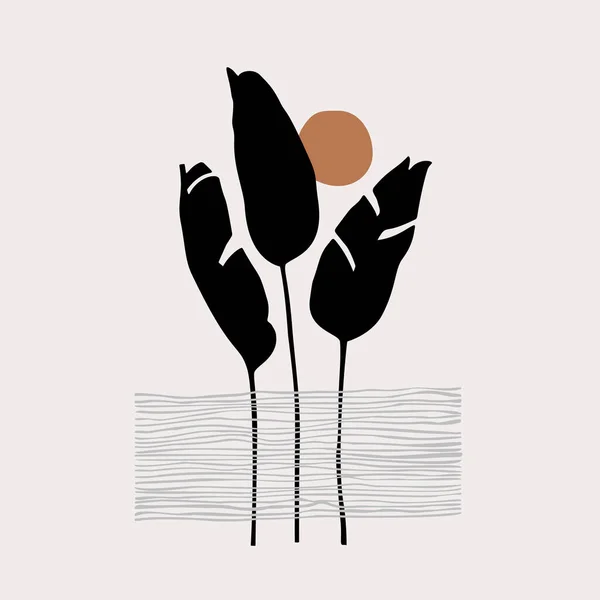 Soyut Geometrik Şekiller Muz Yaprakları Posteri Modern Basılabilir Botanik Illüstrasyon — Stok Vektör