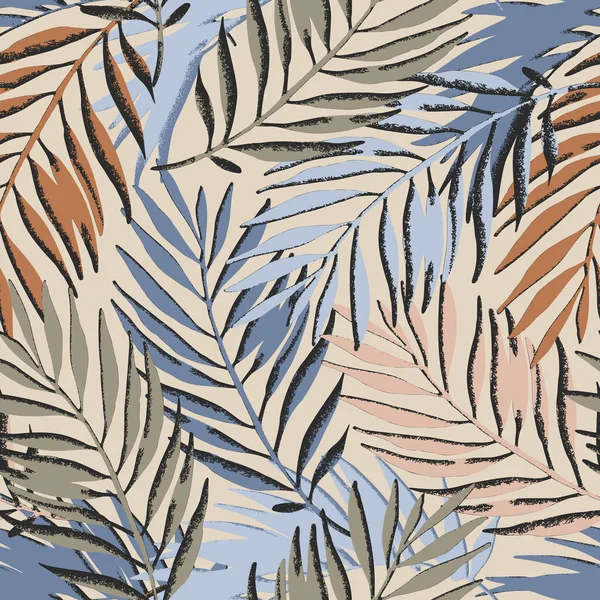 Colorido Grunge Texturizado Hojas Palma Patrón Sin Costuras Fondo Abstracto — Vector de stock