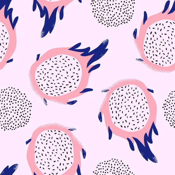 Fruit Dragon Abstrait Pointillé Motif Sans Couture Doodle Fruits Tropicaux — Image vectorielle