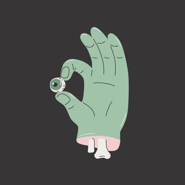 怪兽僵尸的手 滑稽的卡通画死人手势好标志 举着眼球 用于T恤衫 贴纸图案 图标的矢量插图 万圣节现代时尚风格的艺术 — 图库矢量图片