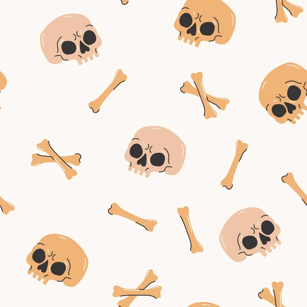 Calaveras Divertidas Dibujos Animados Con Huesos Patrón Sin Costuras Hueso — Archivo Imágenes Vectoriales