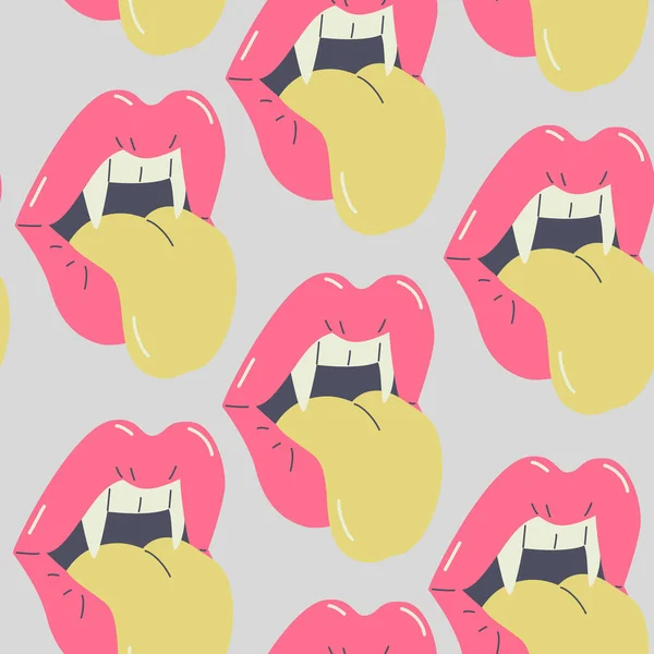 Γυναικεία Χείλη Βαμπίρ Χωρίς Ραφή Μοτίβο Funky Γυναίκες Κινουμένων Σχεδίων — Διανυσματικό Αρχείο