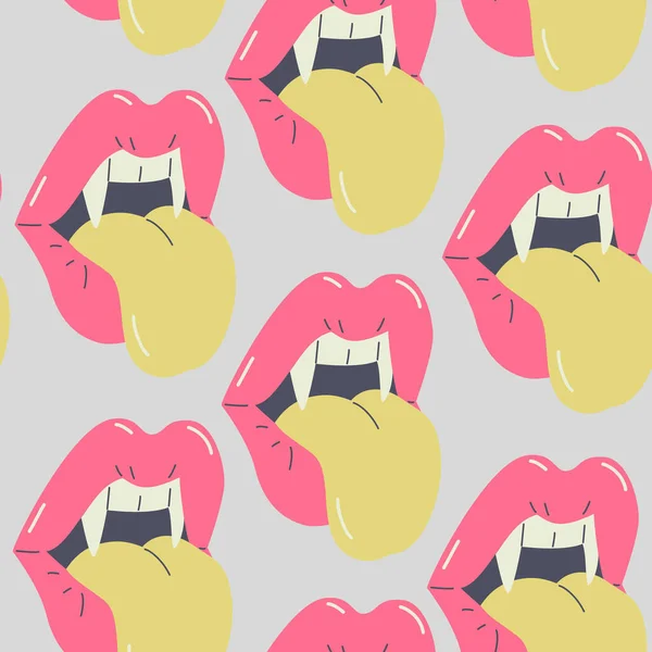 Patrón Sin Costuras Labios Vampiro Femenino Funky Dibujos Animados Mujeres — Vector de stock