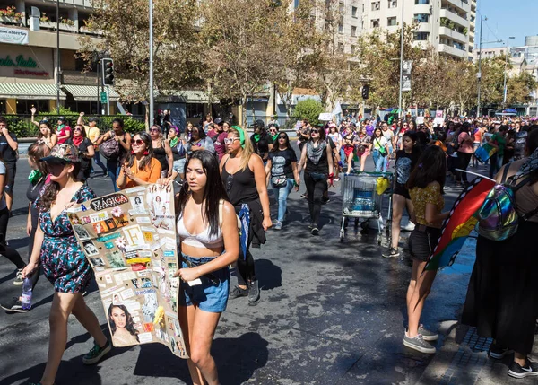 Mujeres Marchando Día Internacional Mujer Strike Santiago Chile Mar 2020 — Foto de Stock