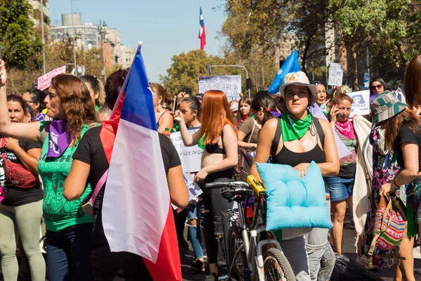 Mujeres Marchando Día Internacional Mujer Strike Santiago Chile Mar 2020 — Foto de Stock