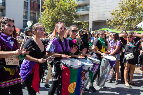 Women playing snare drums at International Women's Day 8M Strike - Santiago, Chile - Mar 08, 2020