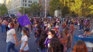 Womens march in front of presidential palace - Santiago, Chile - Mar 08, 2022. High quality 4k footage