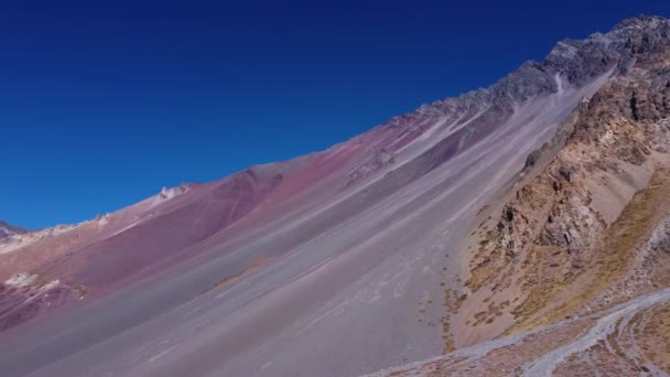 Pan Left Arid Erotioned Mountains Yeso Valley Chile Aerial Drone — Wideo stockowe