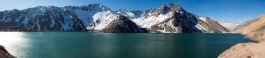 Panoramic view of the El Yeso Artificial Reservoir, Yeso valley, Chile
