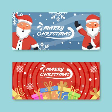 Noel Baba ve hediye kutusuyla mutlu noel kartları