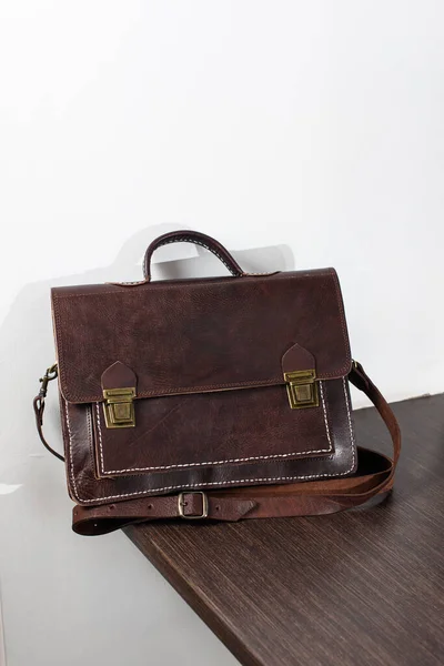 Brown leather briefcase with antique and retro looks for man — Stock Photo, Image