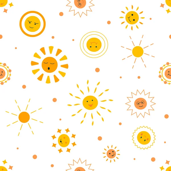 Vzor různých kreslených sluncí — Stockový vektor