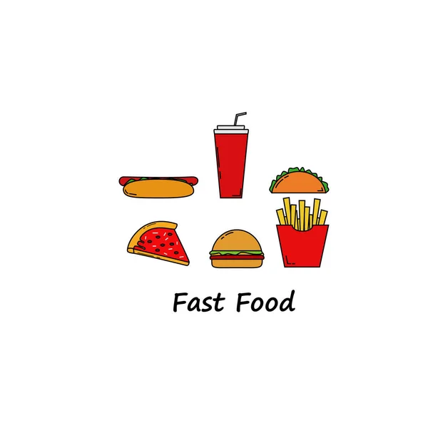 Fast Food Set Ícone Colorido — Vetor de Stock