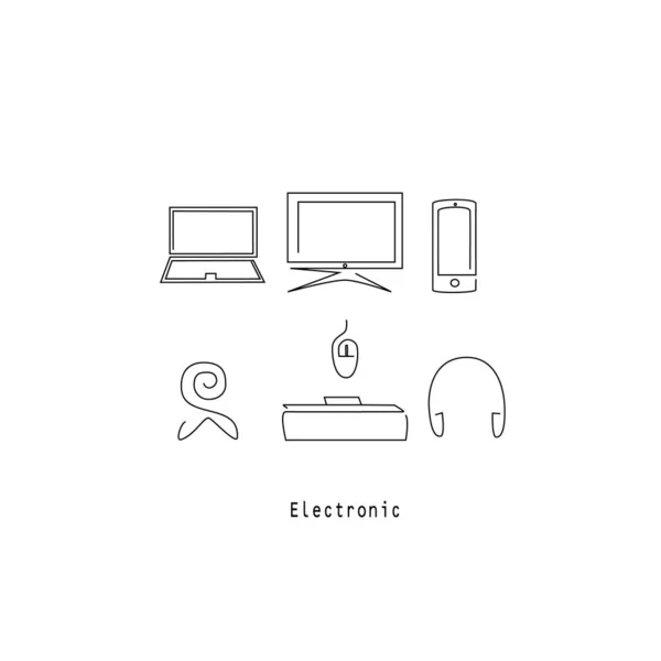 Dispositivos Ícones Linha Relacionados Com Eletrônica Vetor Conjunto Ícones Linear —  Vetores de Stock