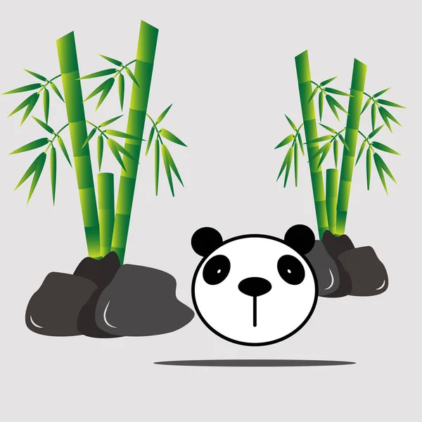 Vektorillustration Von Flachen Bambusstielen Die Den Unterschlupf Eines Niedlichen Pandas — Stockvektor