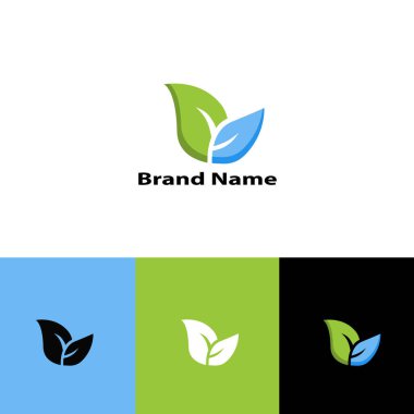 Yaprak logosu düz vektör renk simgesi. Yeşil yapraklı ekoloji doğa element ikonu logoları