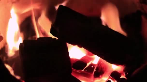 Wideo Widok Bliska Płonącego Ognia Piecu Węglowym Czarnym Węglem Wewnątrz — Wideo stockowe