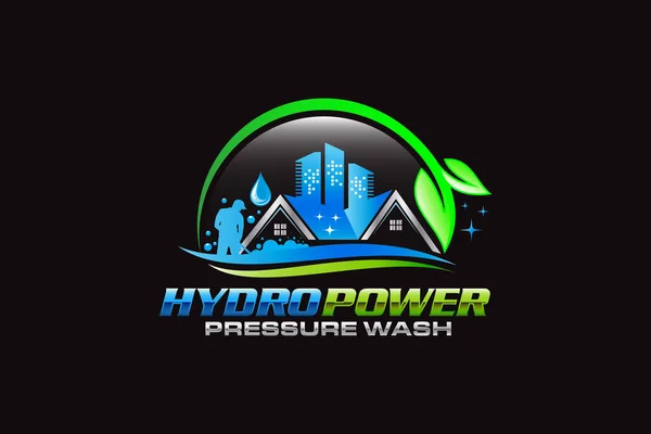 Illustration Vector Graphic Hydro Pressure Power Wash Logo Design Template — Stock Vector